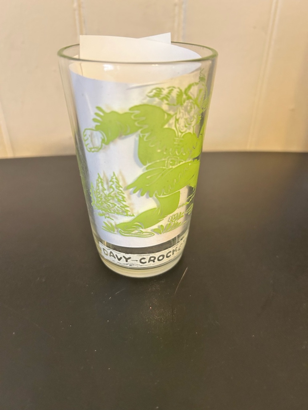 Vintage 1950’s Davy Crockett Juice Glass- Green Indian Fighter -Hazel Atlas